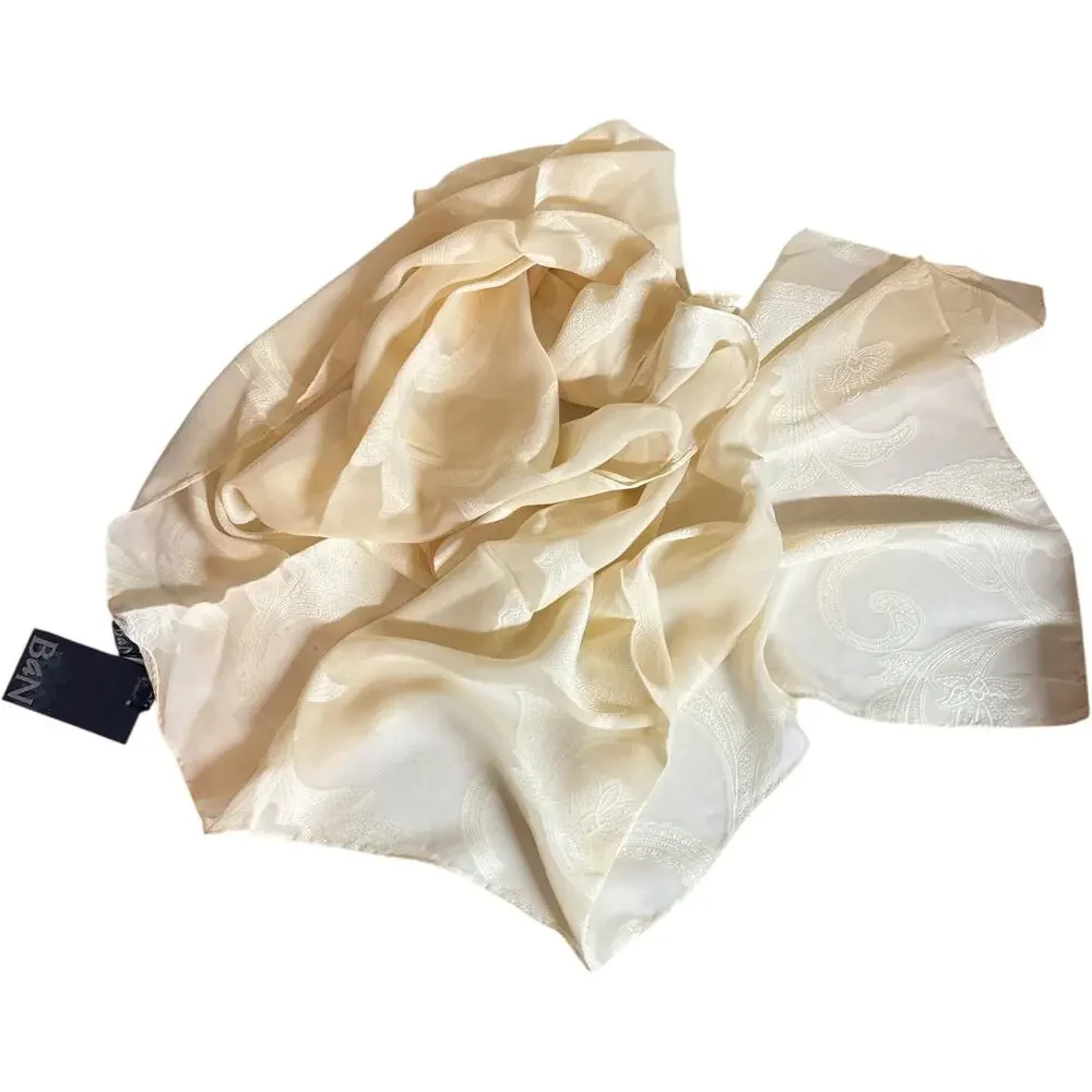 BAN NWT Cream Vanilla Silk Blend Paisley Scarf 18x63 Made in Croatia